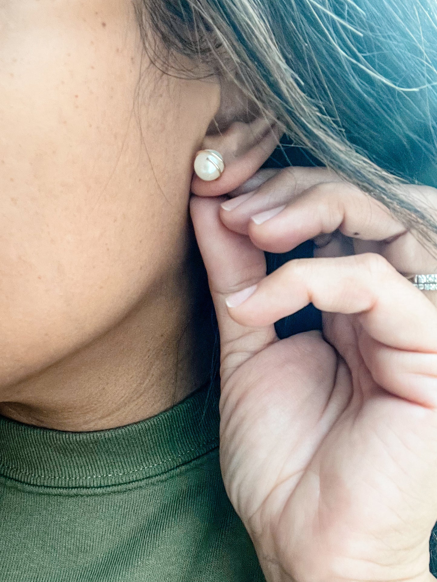 Wire Wrap Pearl Studs