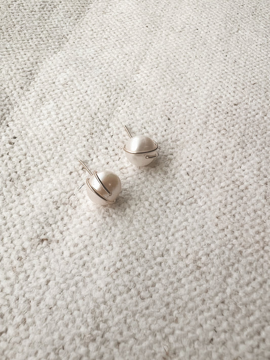 Wire Wrap Pearl Studs